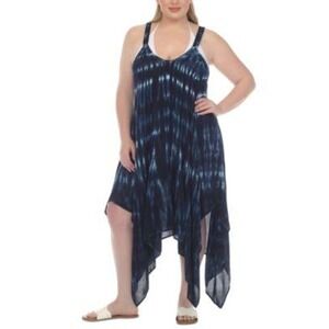 Raviya Handkerchief Midi Dress Women 2XL Blue Tie Dye Boho Swim Cover Resort NWT
